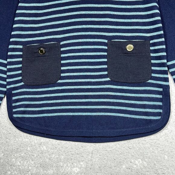 Tory Burch Knit Tunic Sweater Size Large Wool Cashmere Blend Navy Blue Striped - Picture 3 of 10